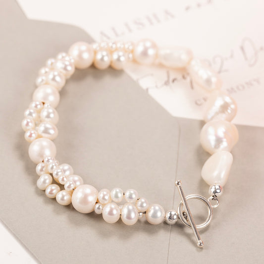 Pearl Statement Bracelet - Silver & Gold - Diana