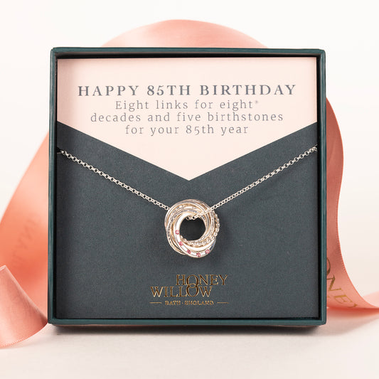 85th Birthday Birthstone Necklace - Petite Silver