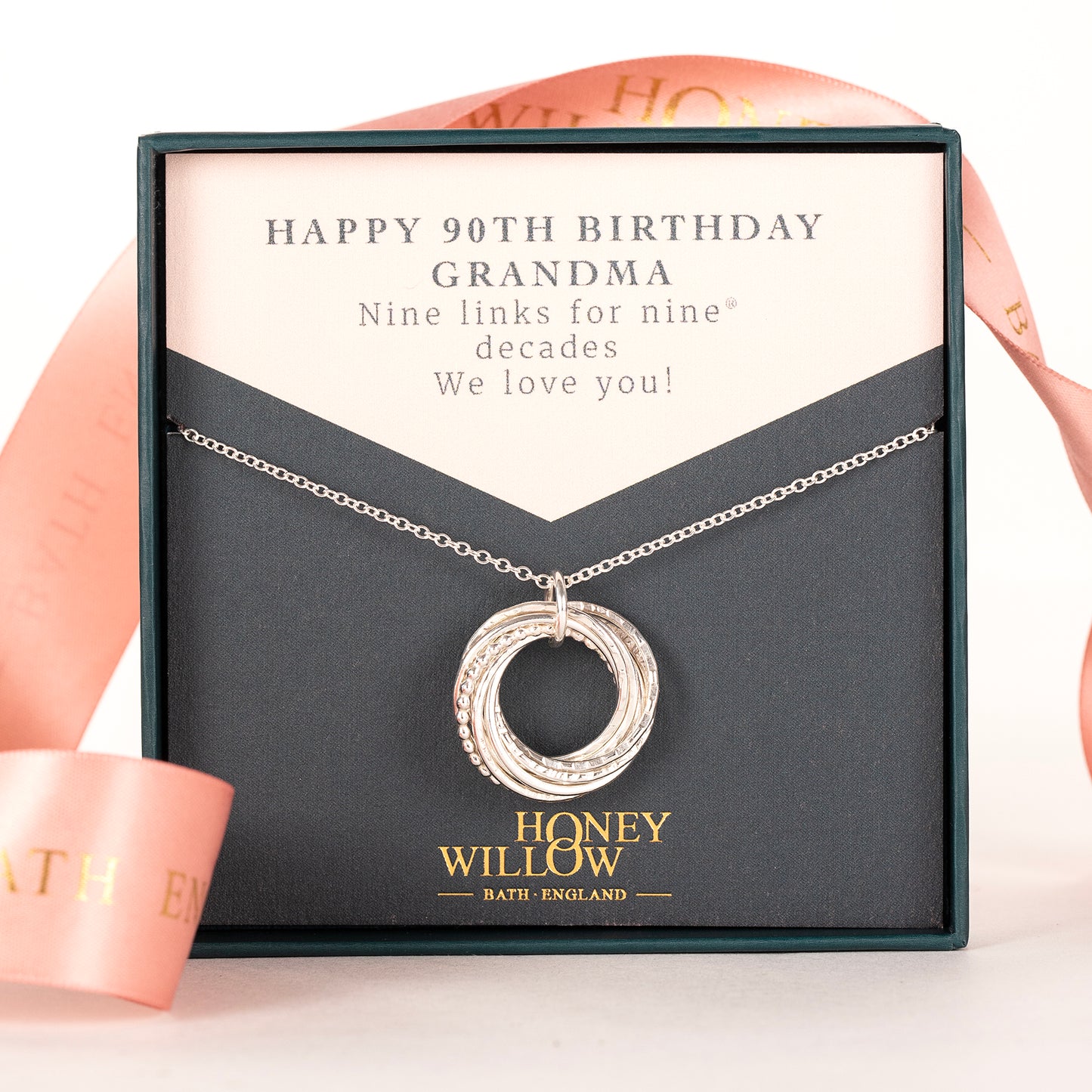 90th Birthday Necklace - The Original 9 Links for 9 Decades - Silver