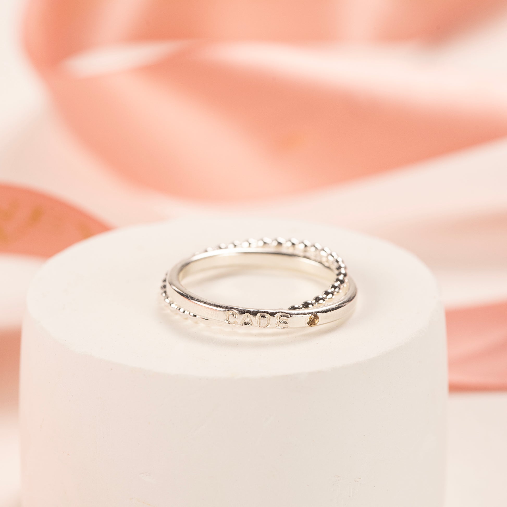 Personalised Double Link Birthstone Ring - Silver