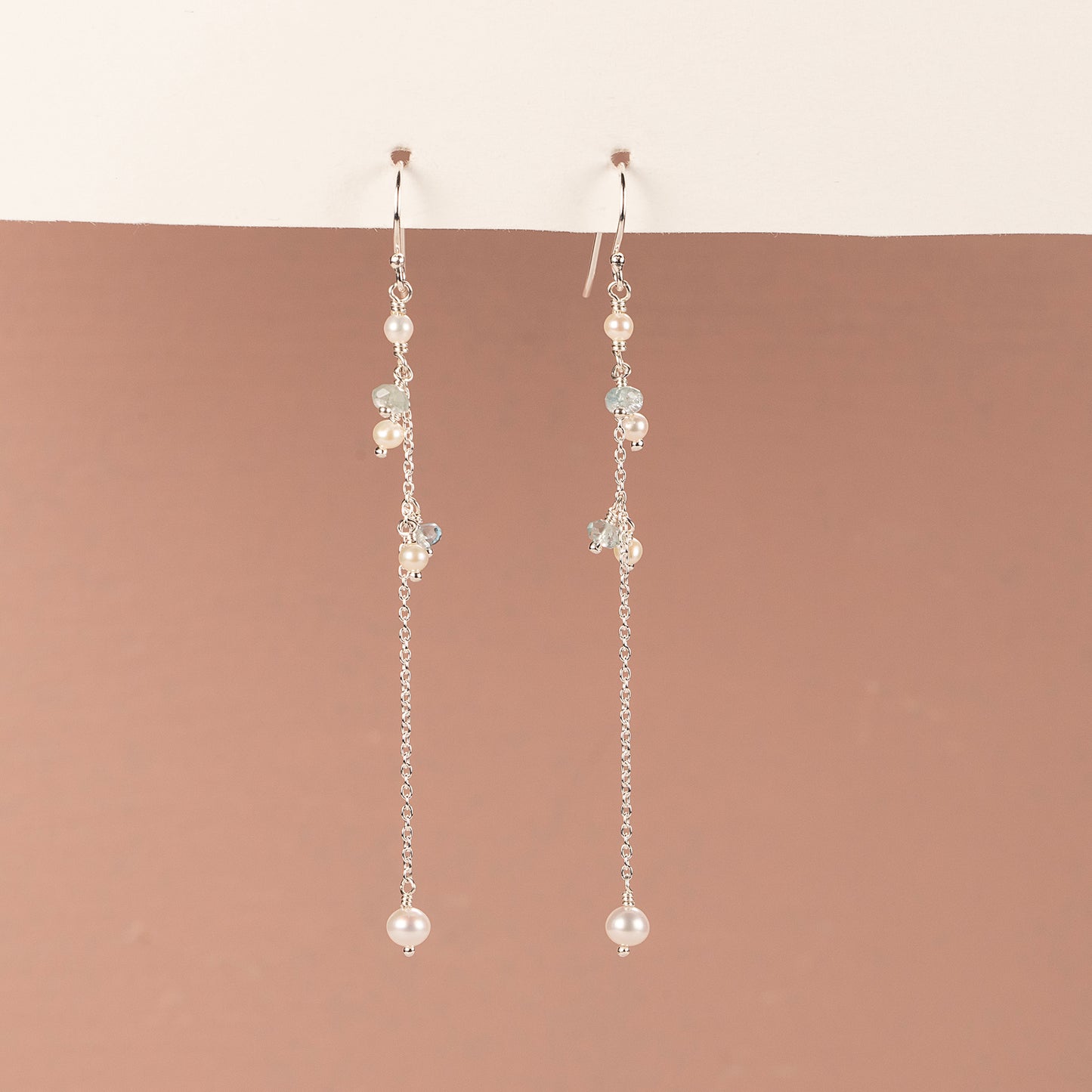 Delicate Pearl & Aquamarine Earrings - Silver & Gold - Jane