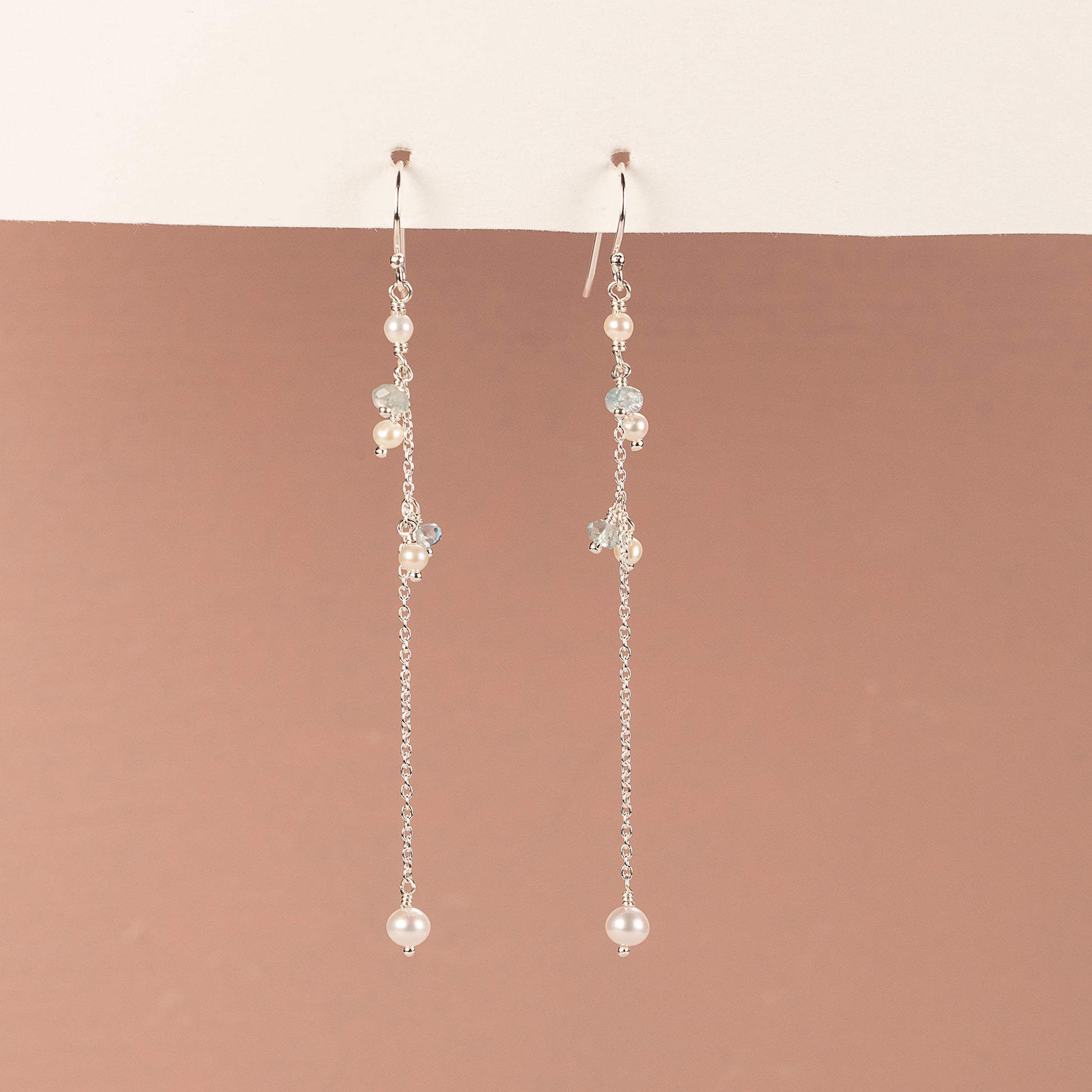 Delicate Pearl & Aquamarine Earrings - Silver & Gold - Jane