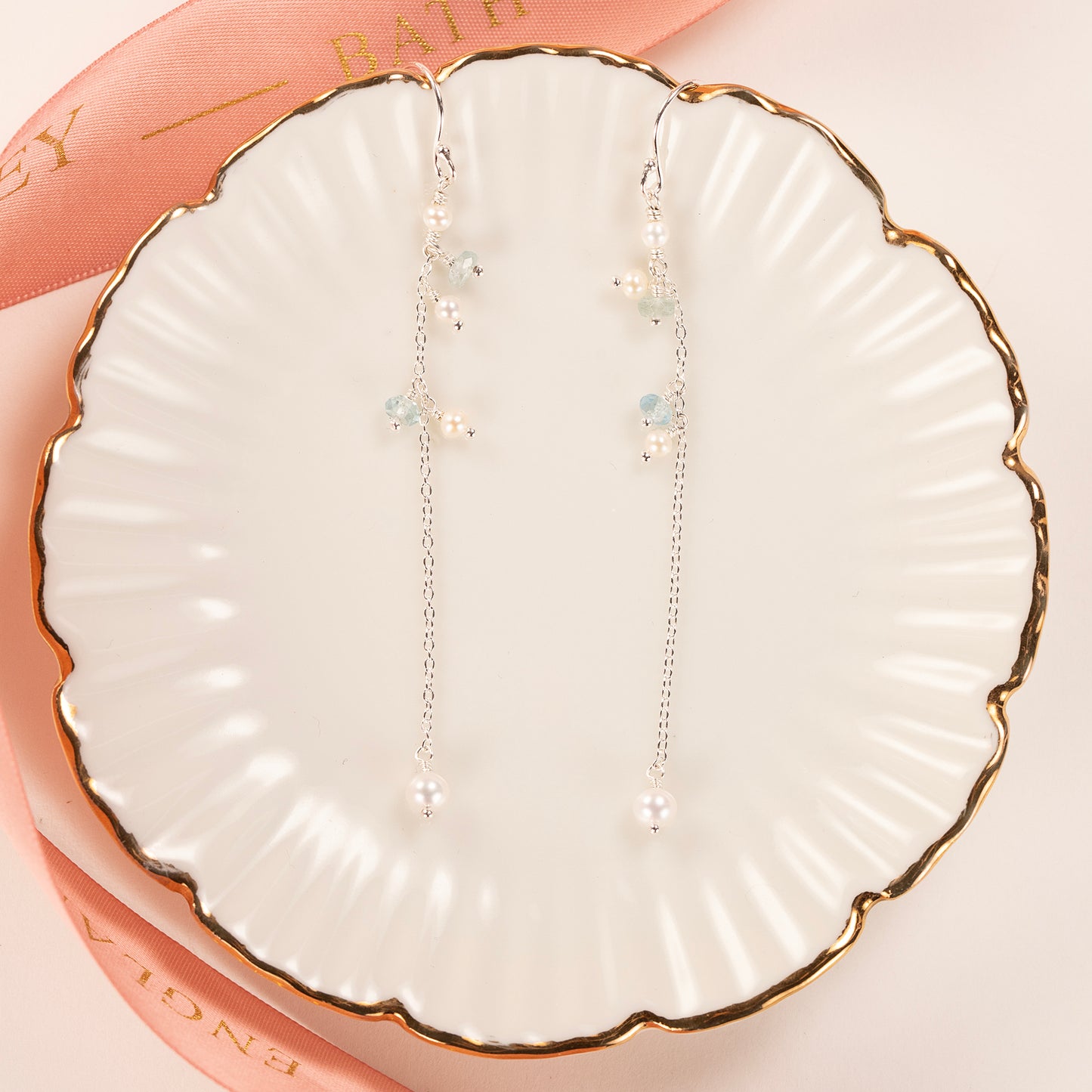 Delicate Pearl & Aquamarine Earrings - Silver & Gold - Jane