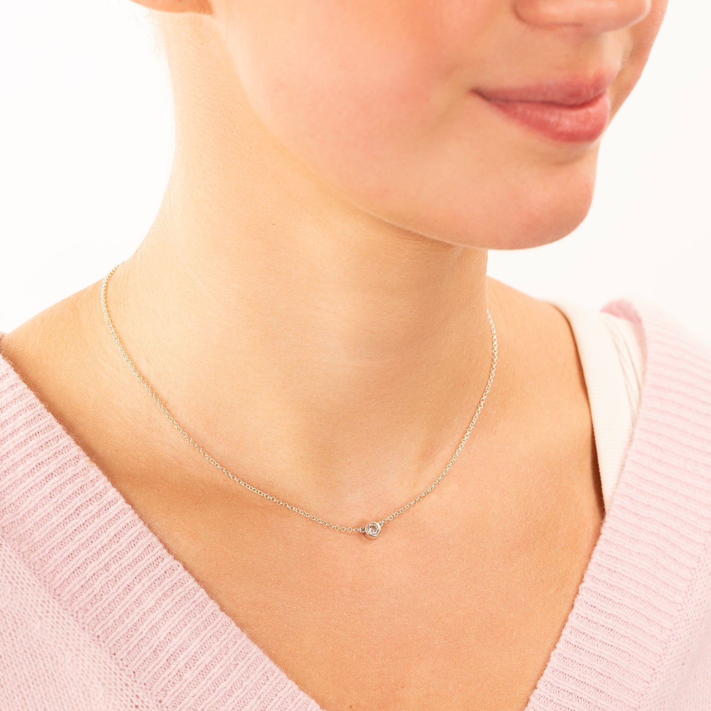 16th Birthday Gift - Single Diamond Necklace - Lab Grown 4mm Diamond - Silver