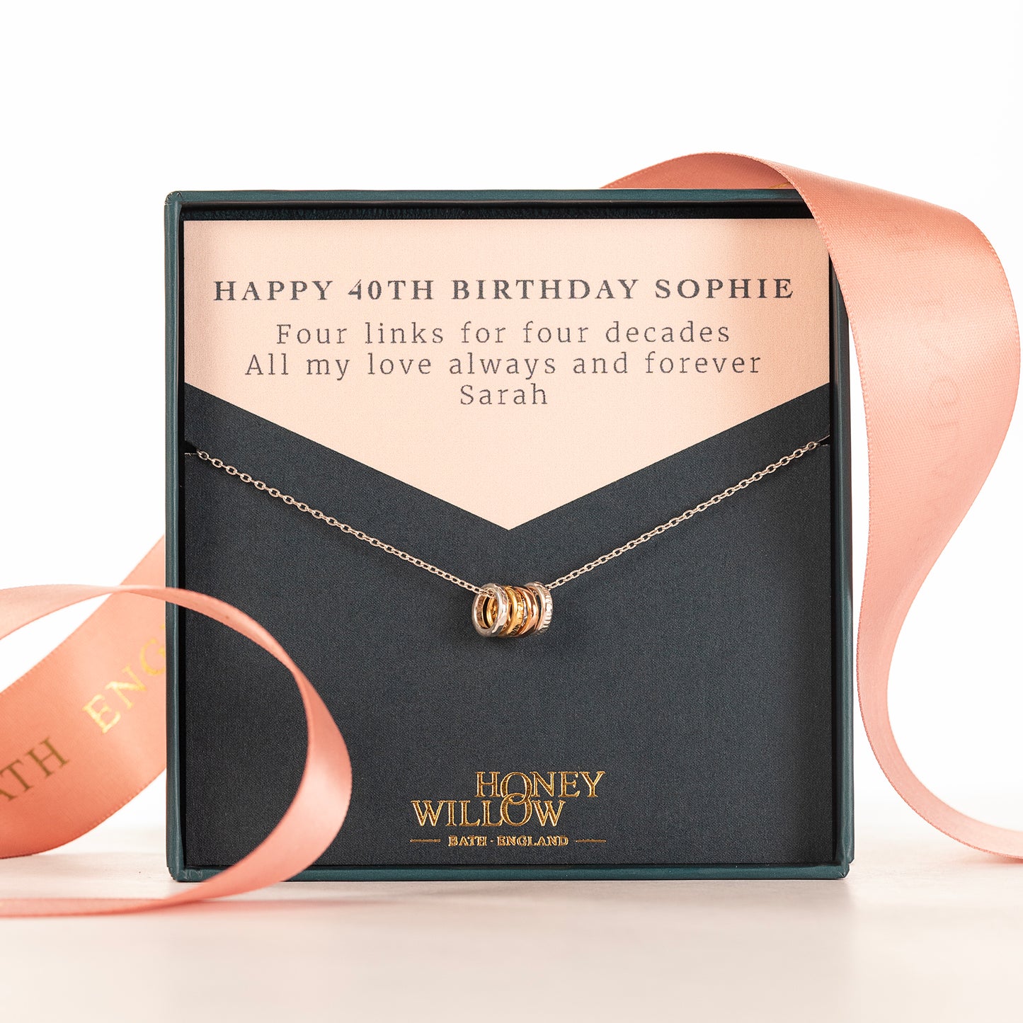 40th Birthday Necklace - 4 Links for 4 Decades - Tiny Links