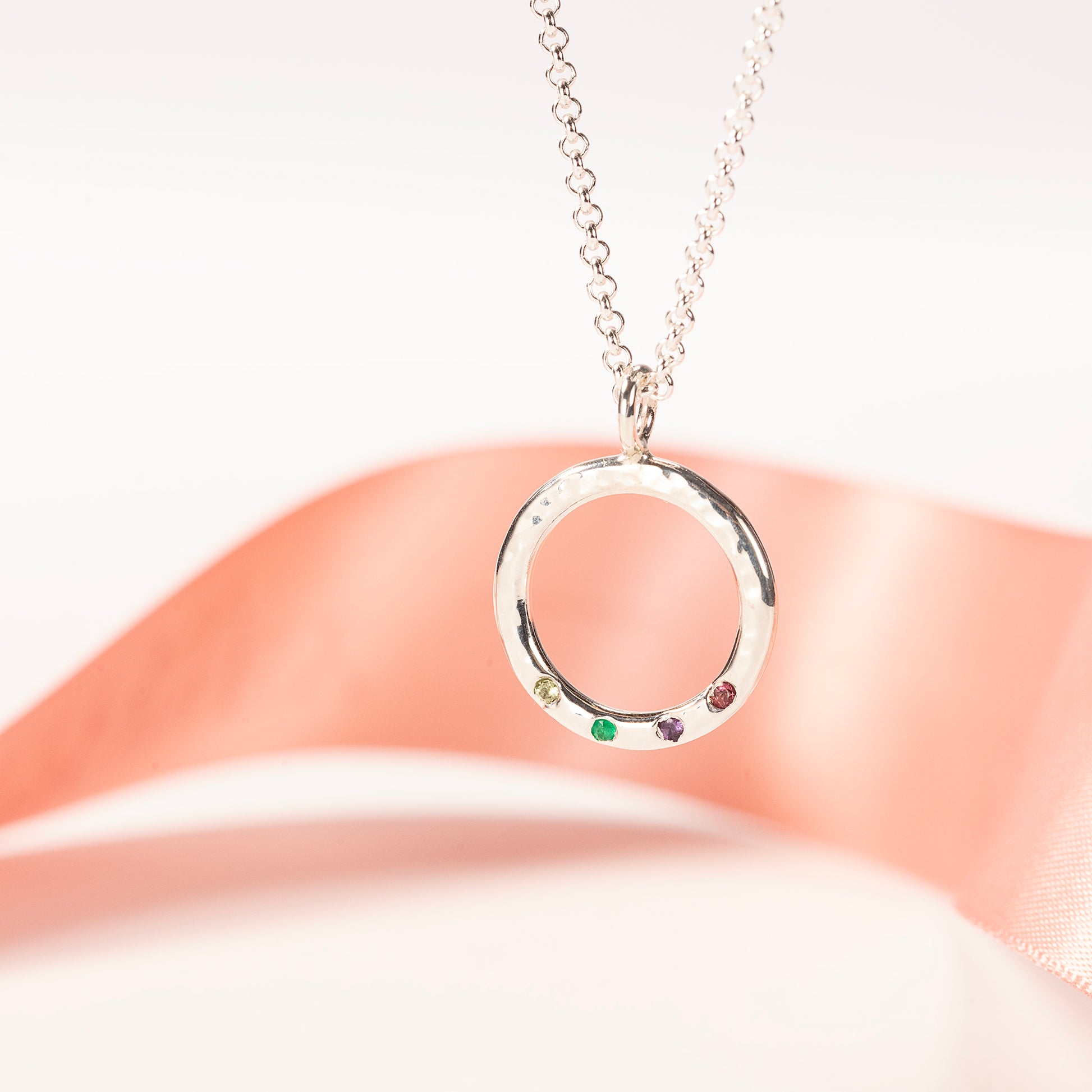 Family Birthstone Halo Necklace - Silver - Birthstones for Loved Ones