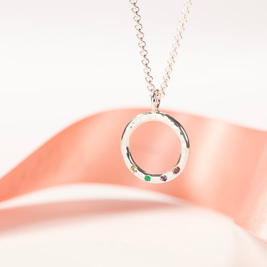 Family Birthstone Halo Necklace - Silver - Birthstones for Loved Ones