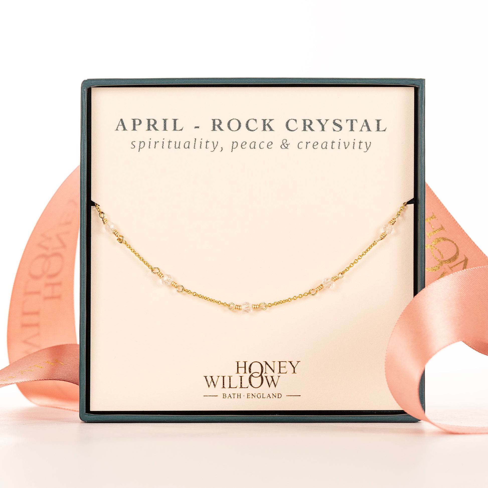 April Birthstone Satellite Necklace - Rock Crystal - Silver & Gold