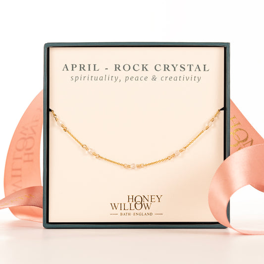 April Birthstone Satellite Necklace - Rock Crystal - Silver & Gold