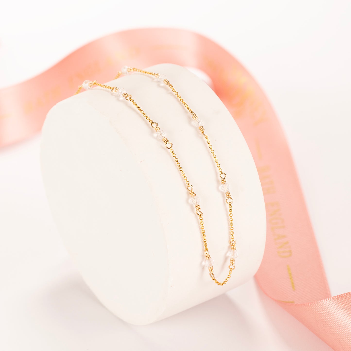 April Birthstone Satellite Necklace - Rock Crystal - Silver & Gold