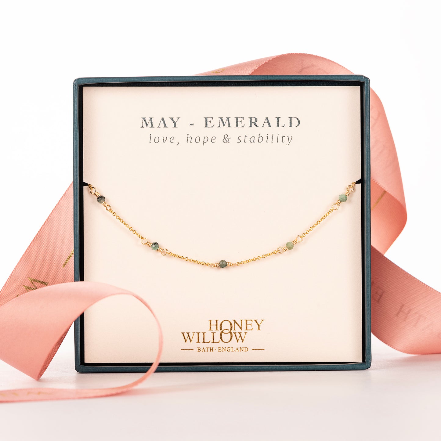 May Birthstone Satellite Necklace - Emerald - Silver & Gold