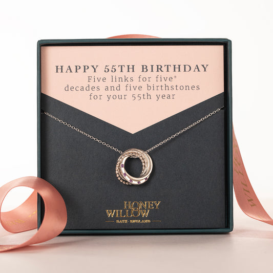 55th Birthday Birthstone Necklace - Petite Silver