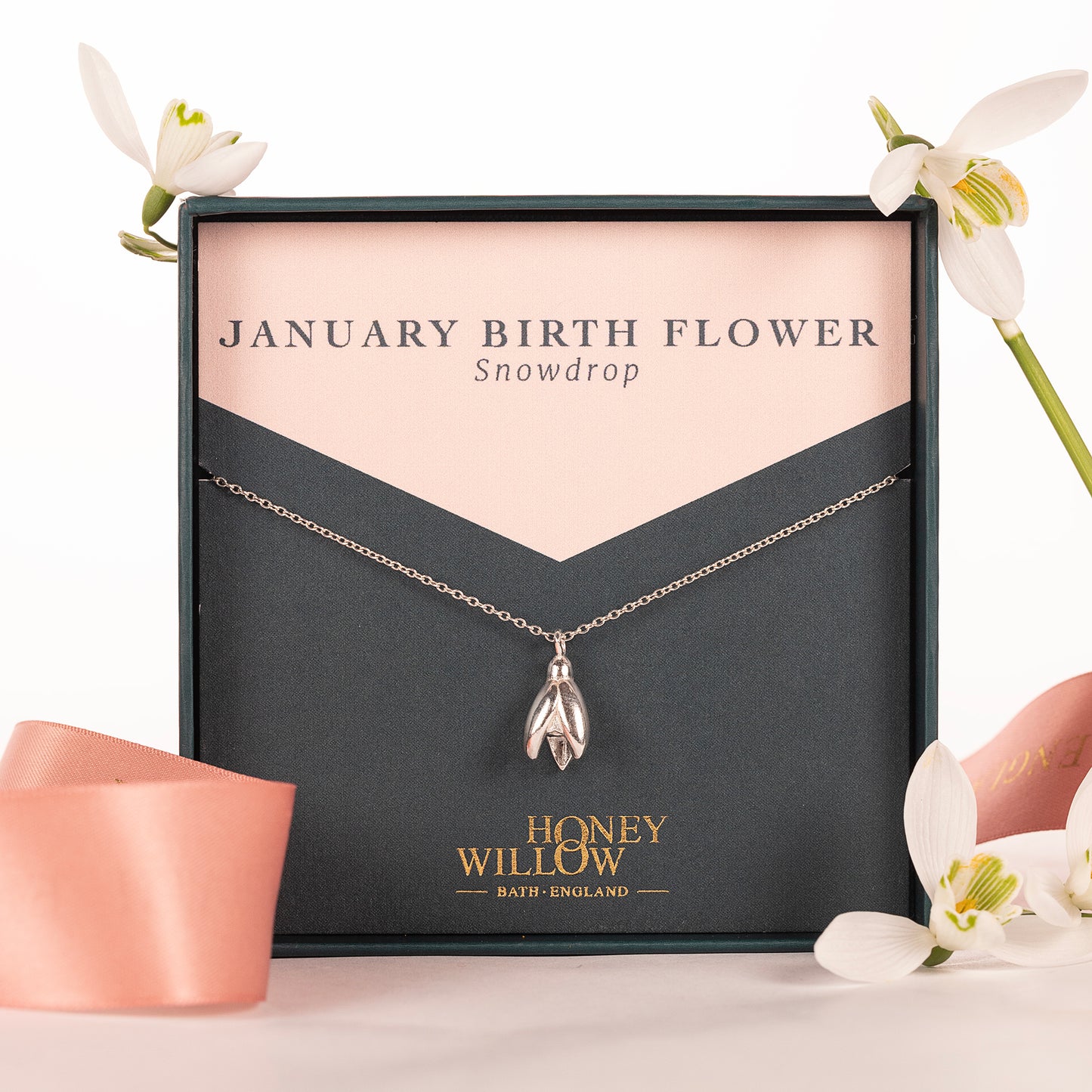 January Birth Flower Necklace - Snowdrop - Silver