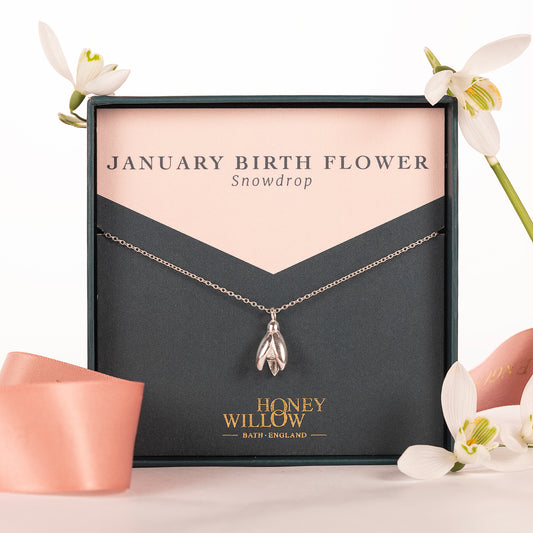 January Birth Flower Necklace - Snowdrop - Silver