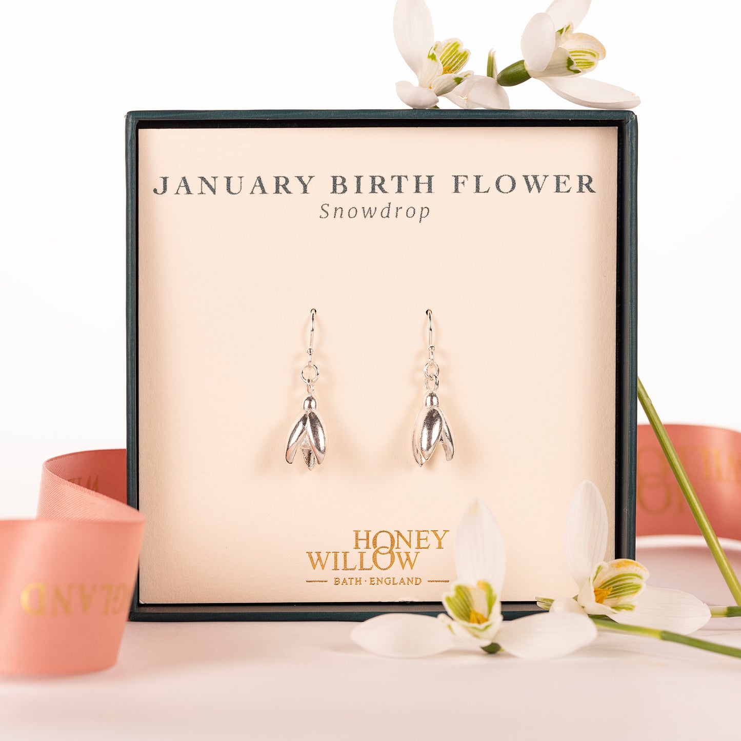 January Birth Flower Earrings - Snowdrop - Silver