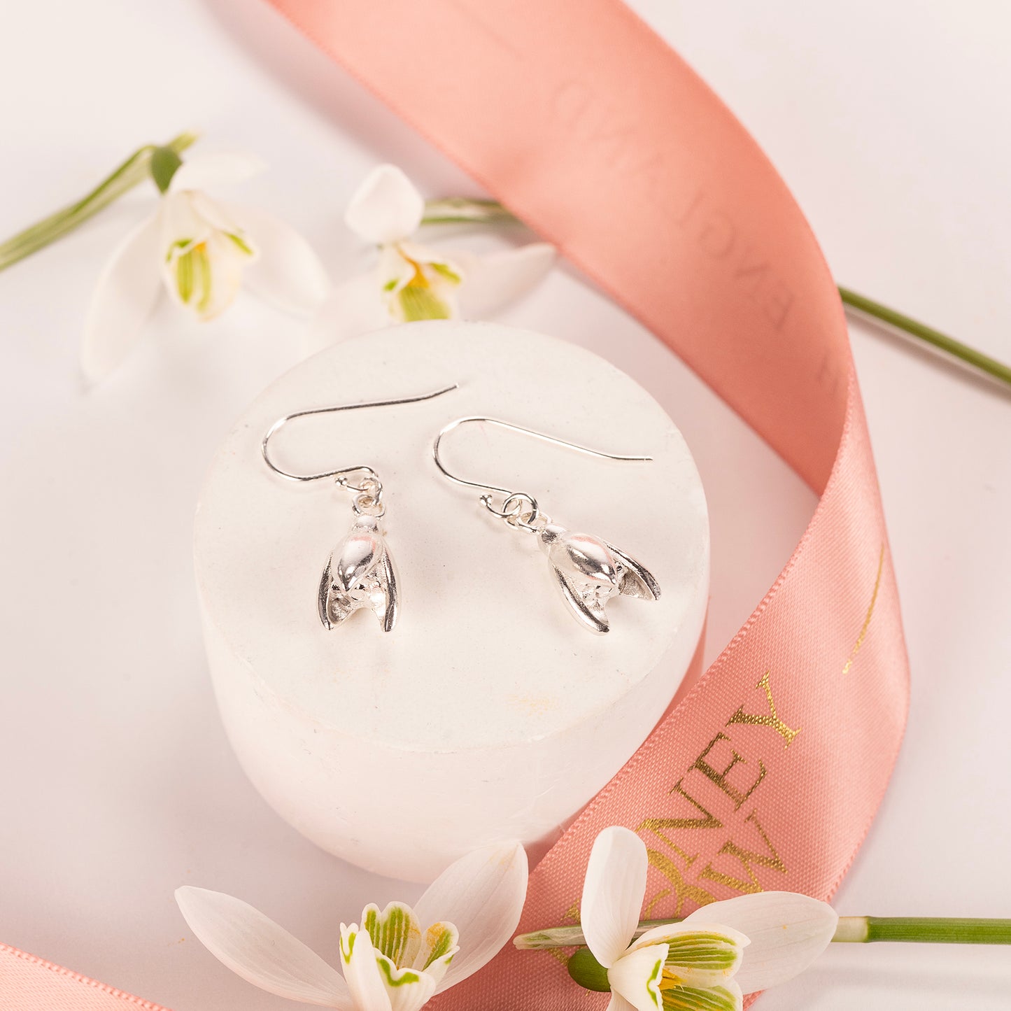 January Birth Flower Earrings - Snowdrop - Silver