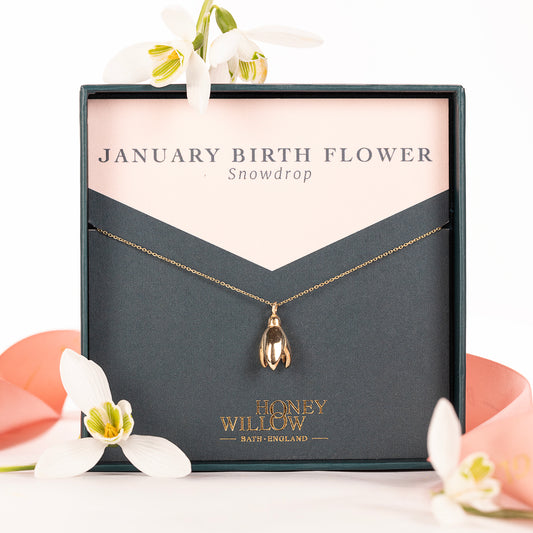 January Birth Flower Necklace - Snowdrop - 9kt Gold