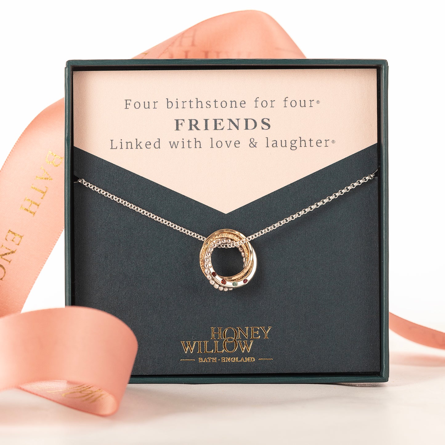 Personalised Friendship Necklace - 4 Birthstones for 4 Friends - Petite Silver & Gold