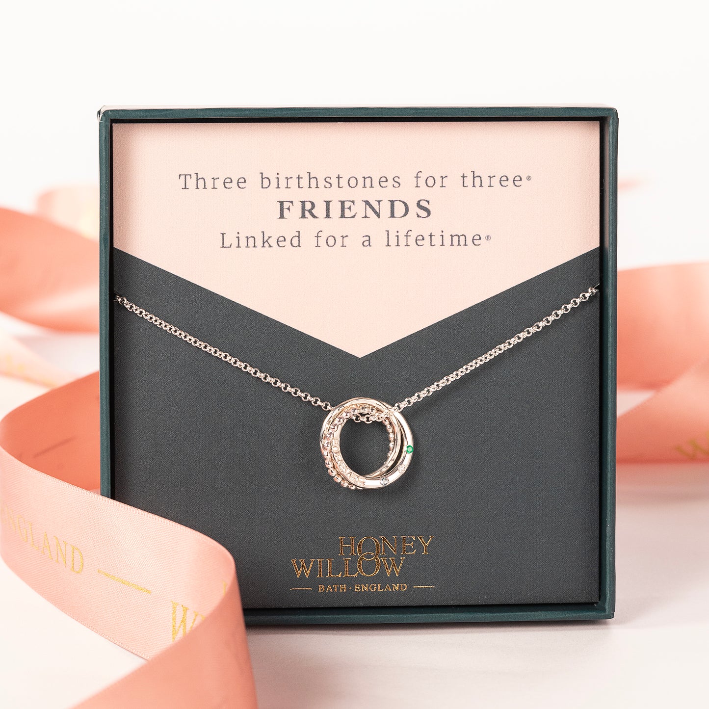 Personalised Friendship Necklace - 3 Birthstones for 3 Friends - Petite Silver