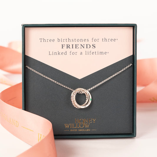 Personalised Friendship Necklace - 3 Birthstones for 3 Friends - Petite Silver