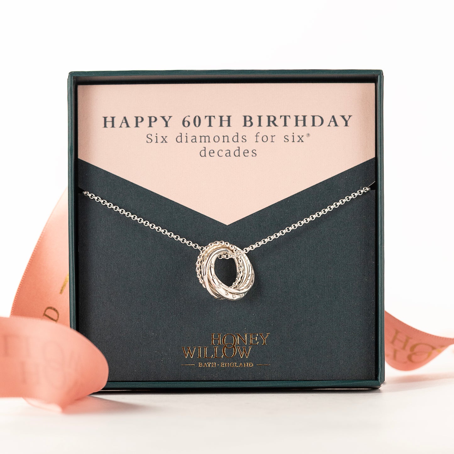 60th Birthday Necklace - 6 Diamonds for 6 Decades - Petite Silver