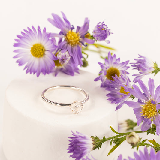 Aster Ring - September Birth Flower - Silver