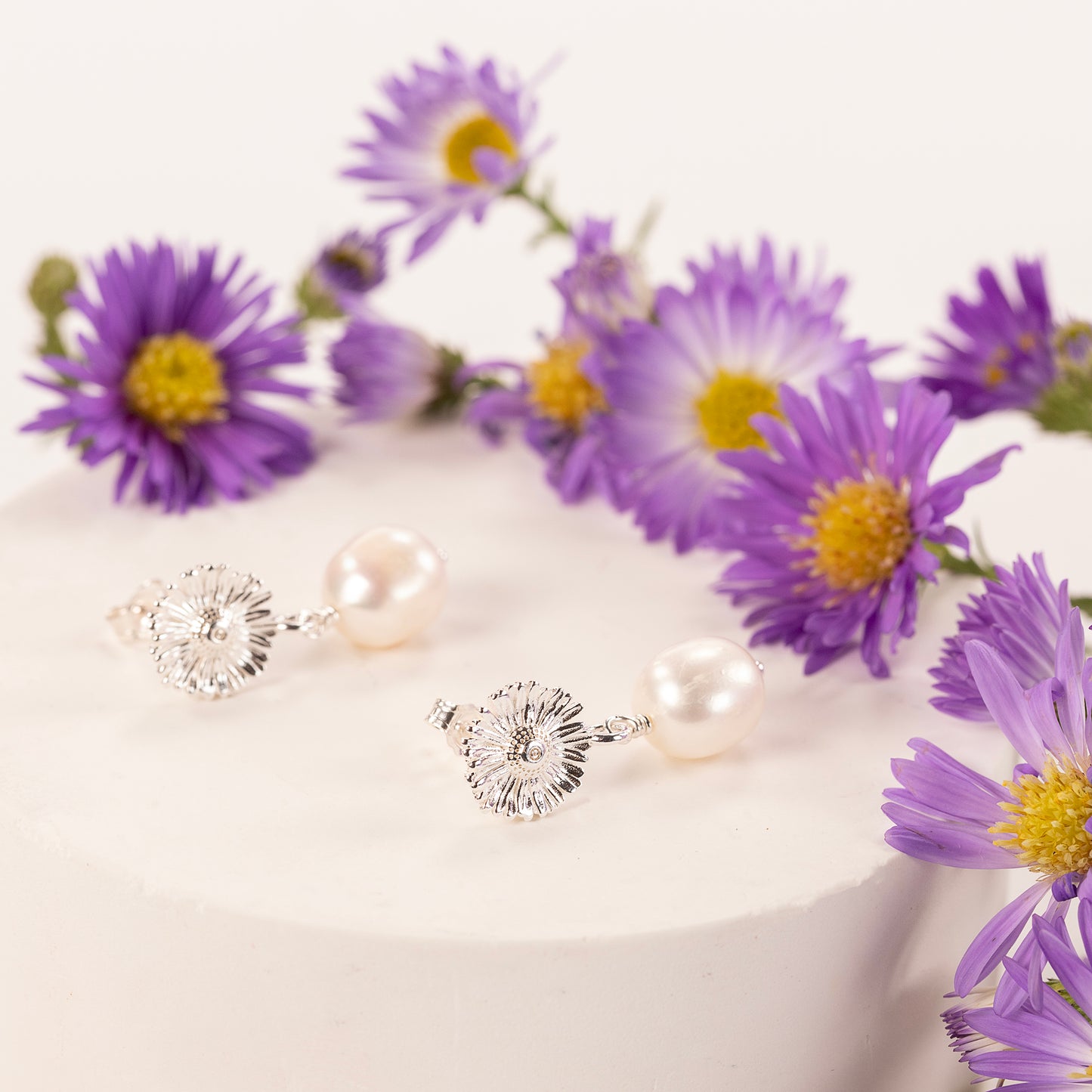 Aster & Pearl Earrings - Wisdom - Silver
