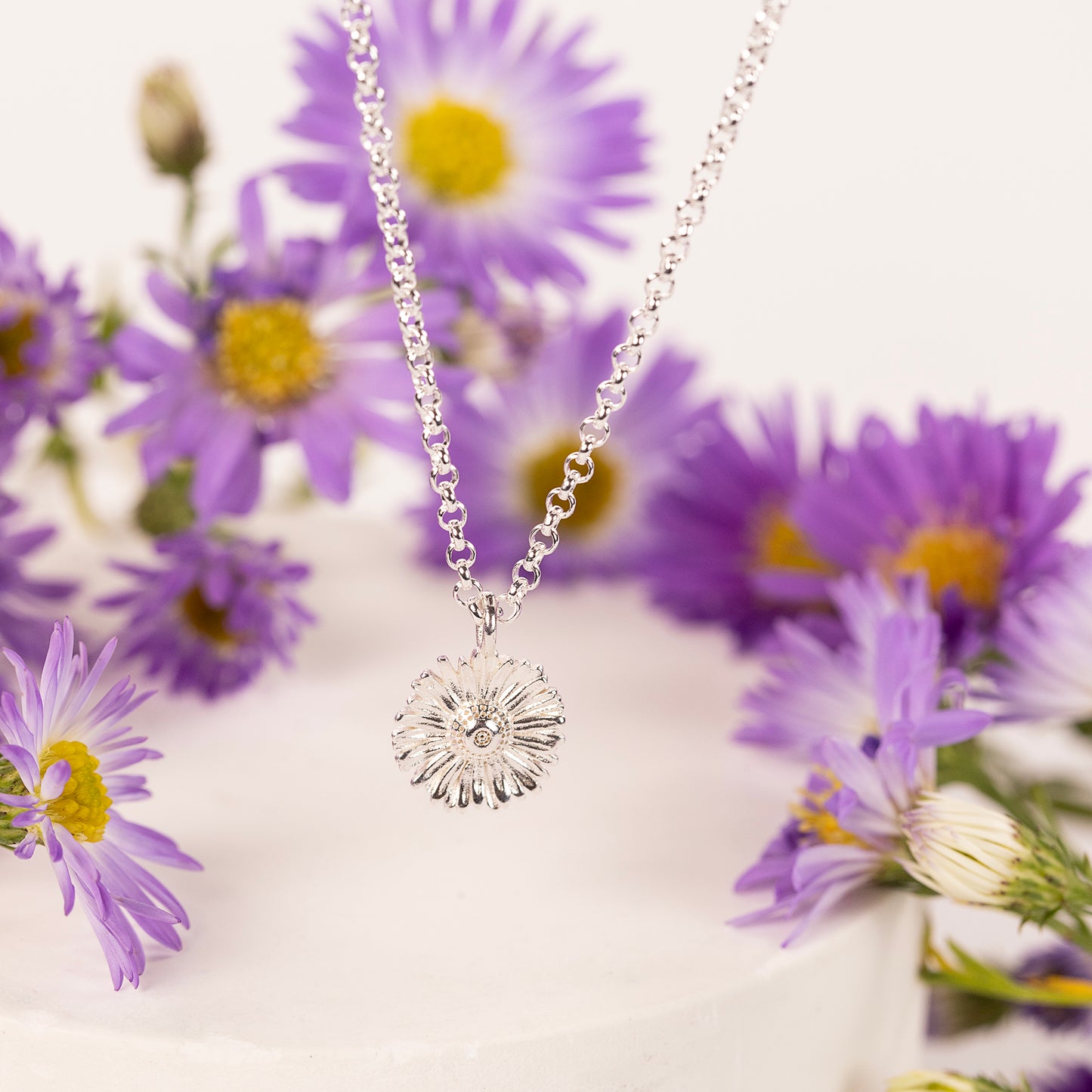 September Birth Flower Necklace - Aster - Silver