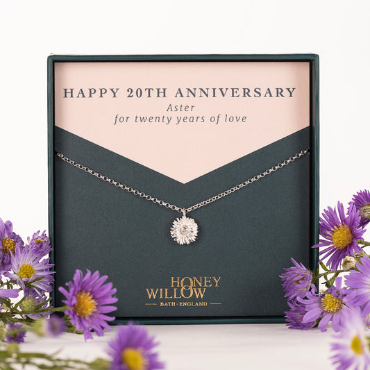 20th Anniversary Gift - Aster Flower Necklace - Silver
