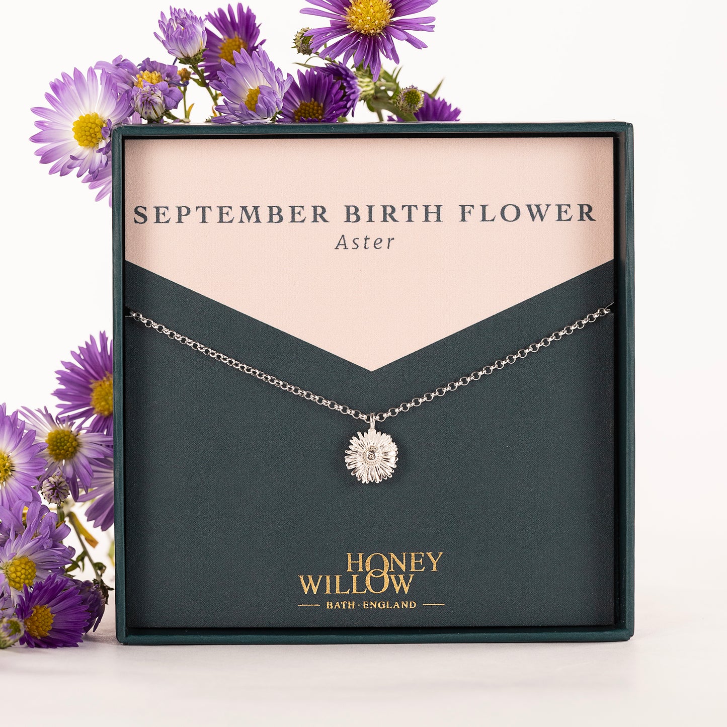 September Birth Flower Necklace - Aster - Silver