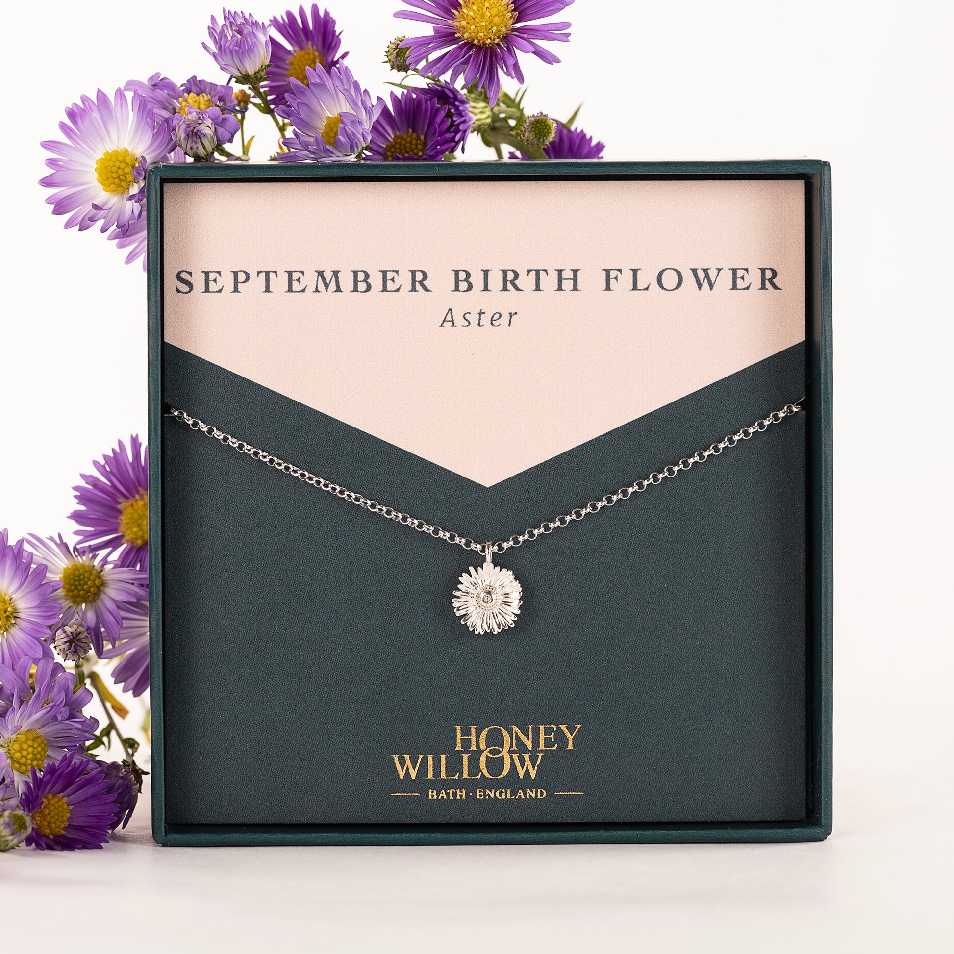 September Birth Flower Necklace - Aster - Silver