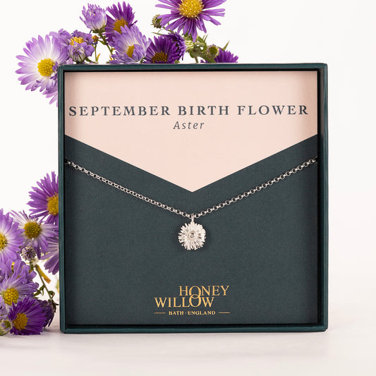 September Birth Flower Necklace - Aster - Silver