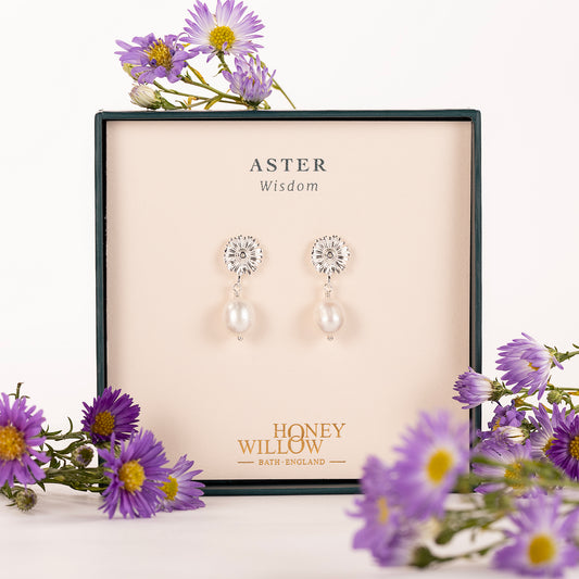 Aster & Pearl Earrings - Wisdom - Silver