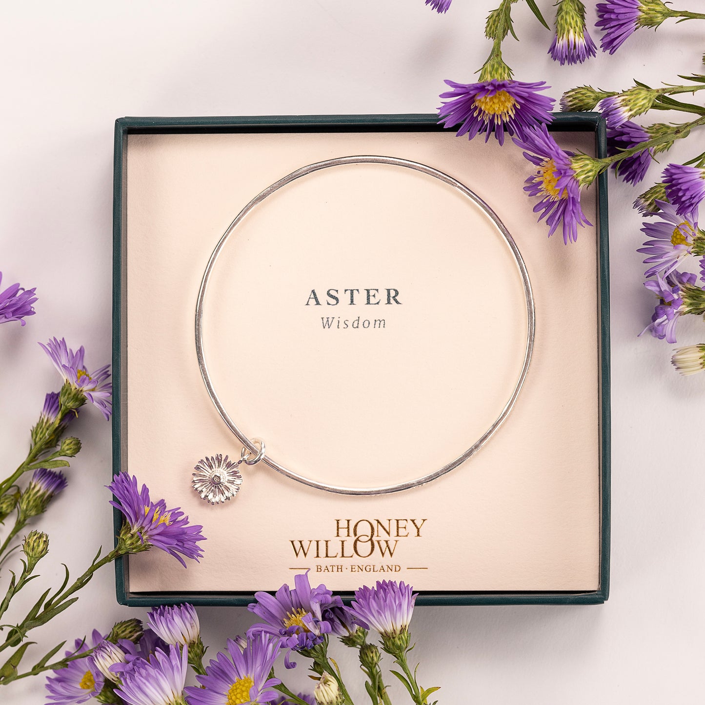 Personalised Aster Bangle - Wisdom - Silver