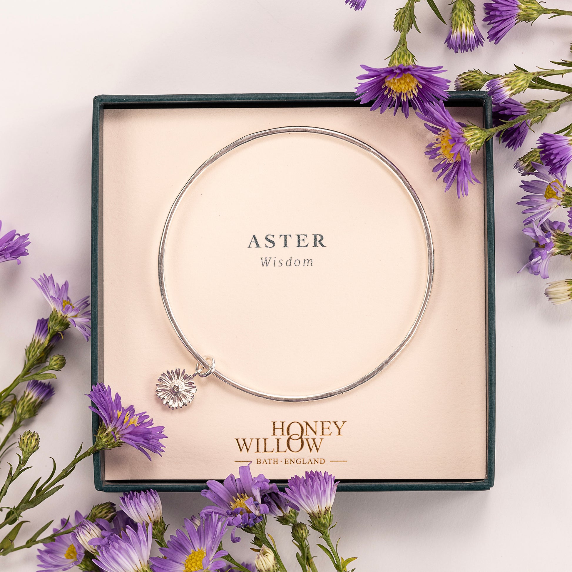 Personalised Aster Bangle - Wisdom - Silver