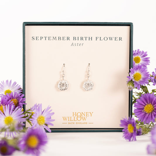 September Birth Flower Earrings - Aster - Silver