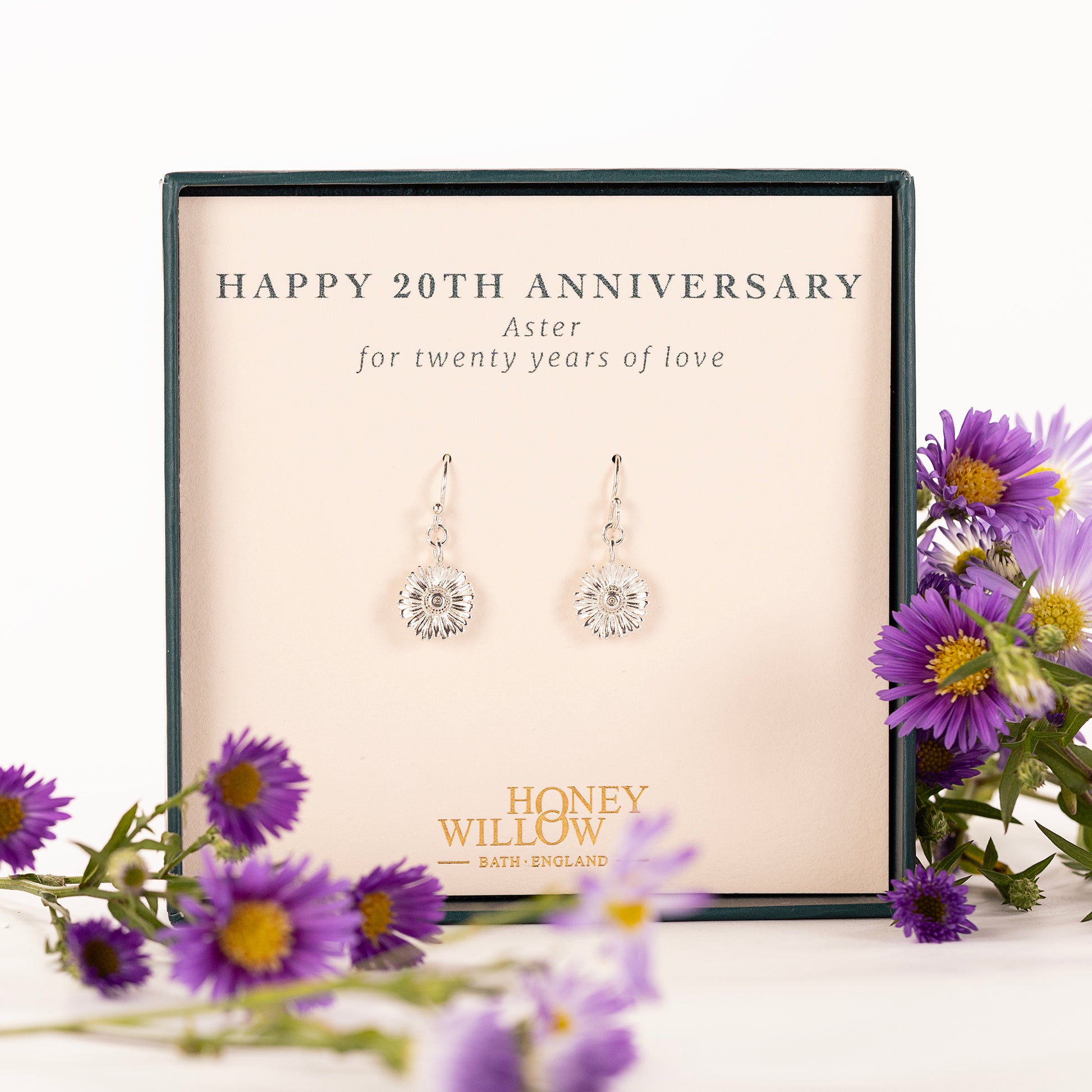 20th Anniversary Gift - Aster Flower Earrings - Silver