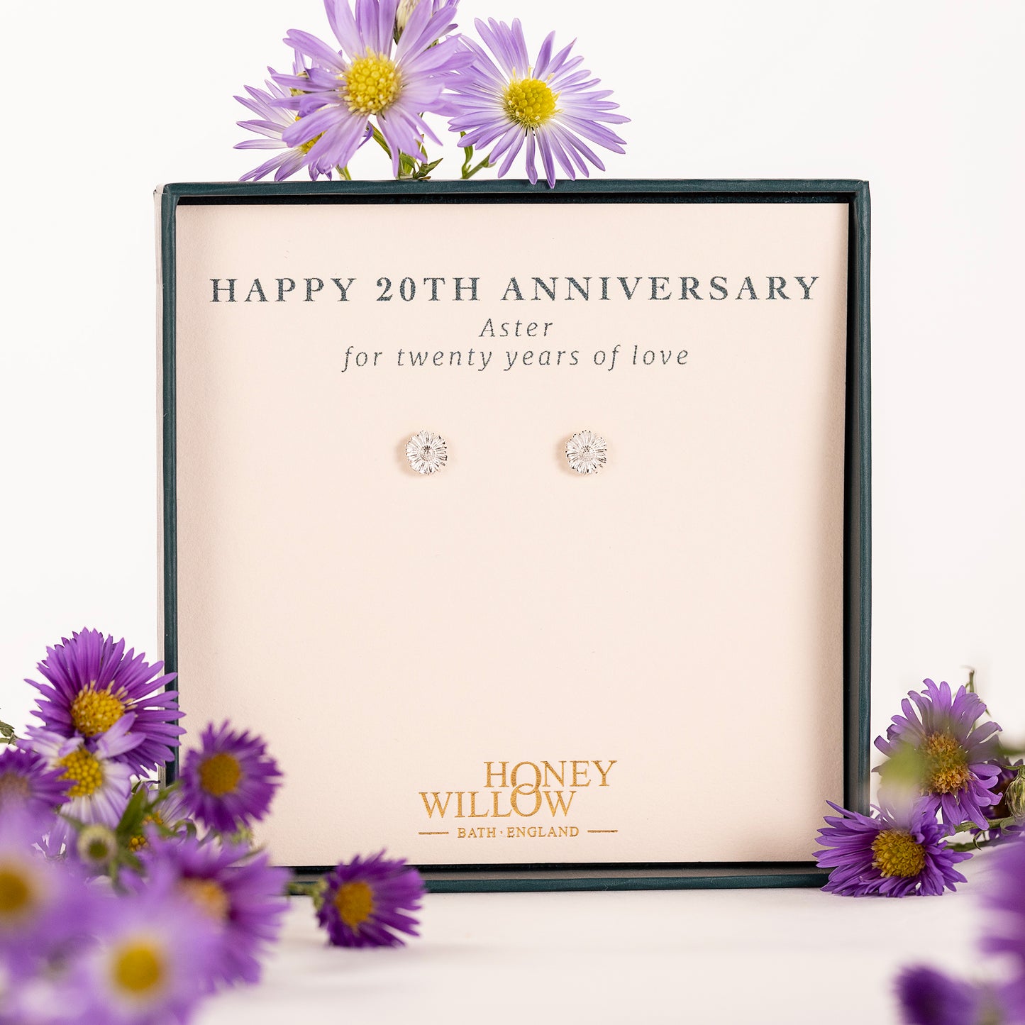20th Anniversary Gift - Aster Flower Stud Earrings - Silver