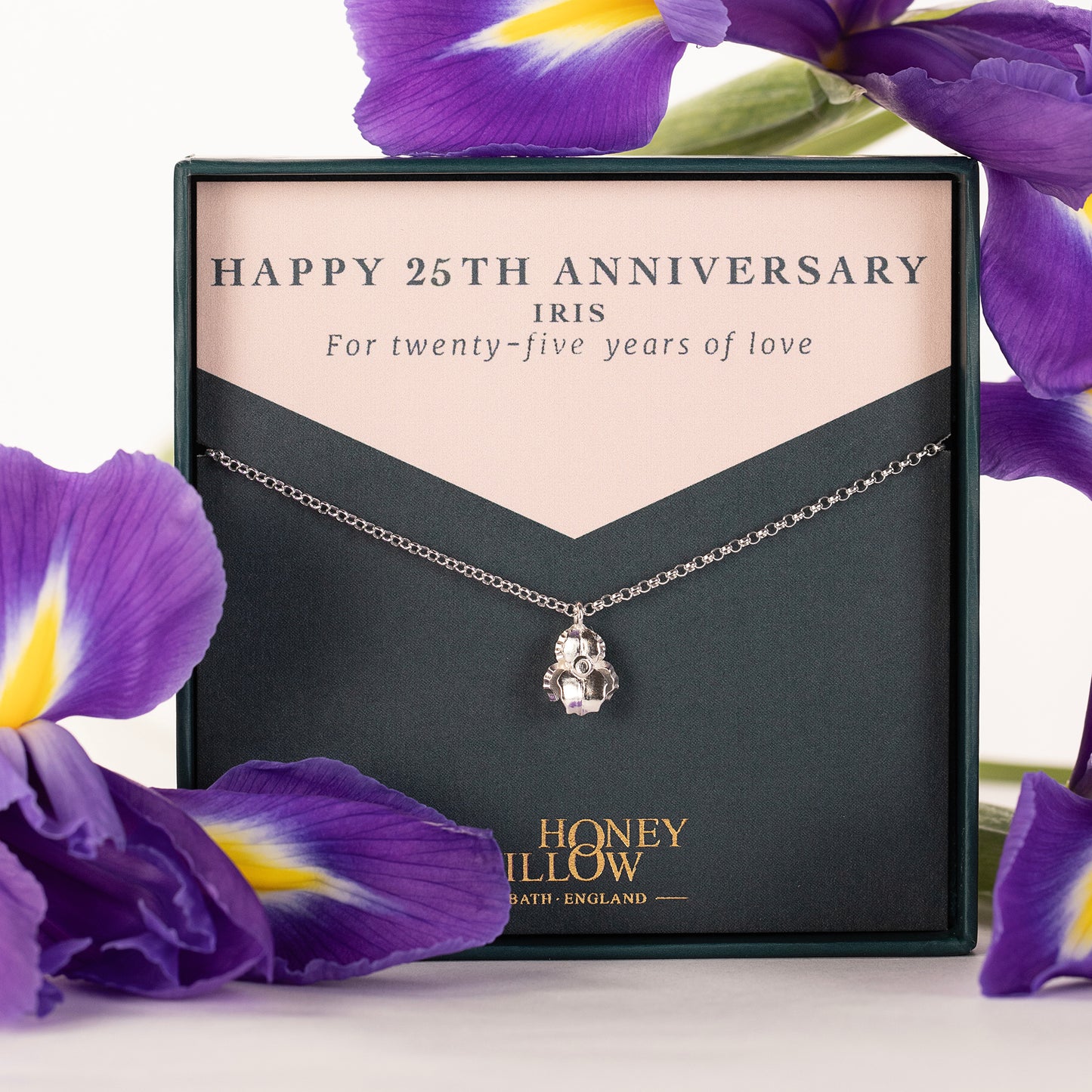25th Anniversary Gift - Iris Flower Necklace - Silver