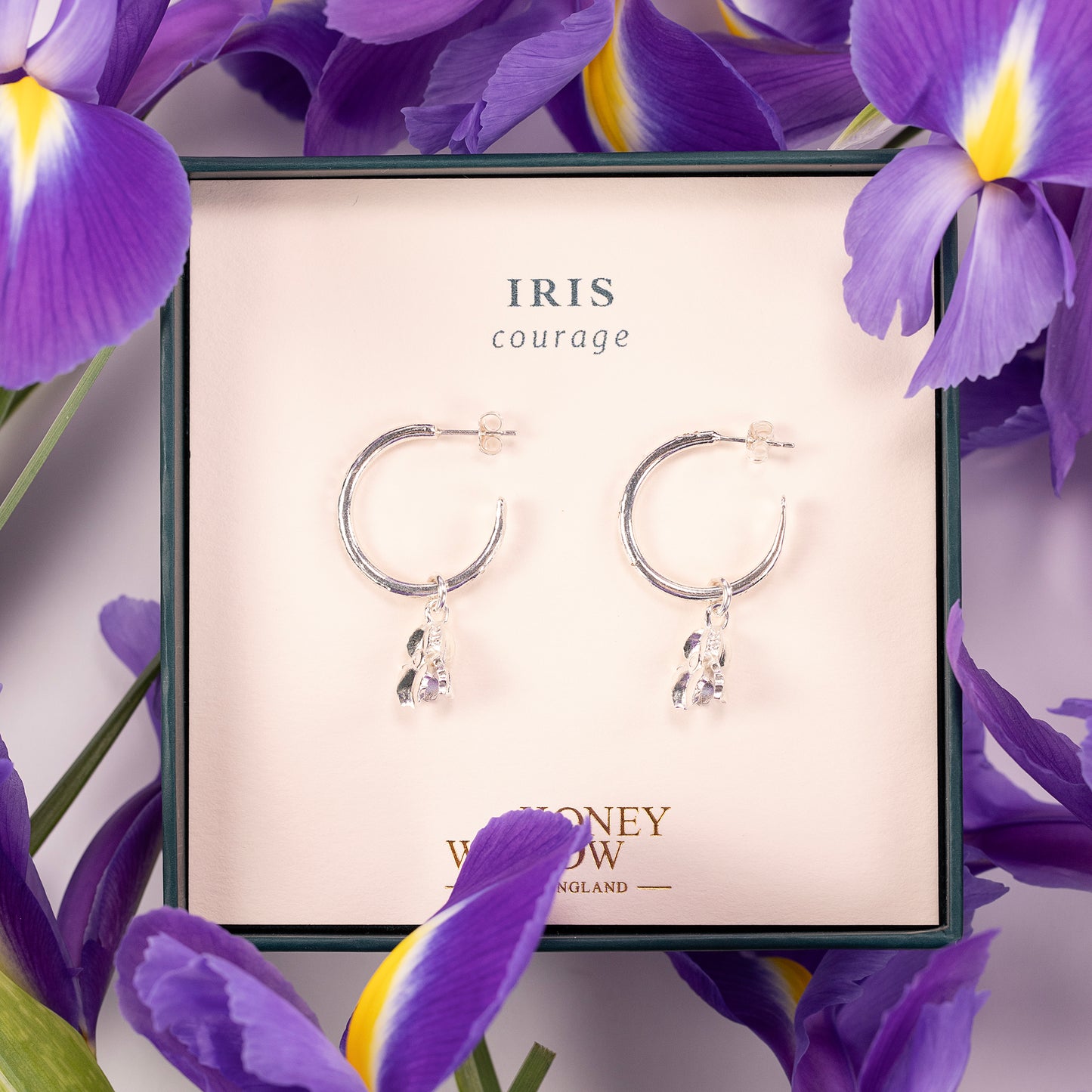 Iris Flower Hoop Earrings - Iris - Silver - 2cm
