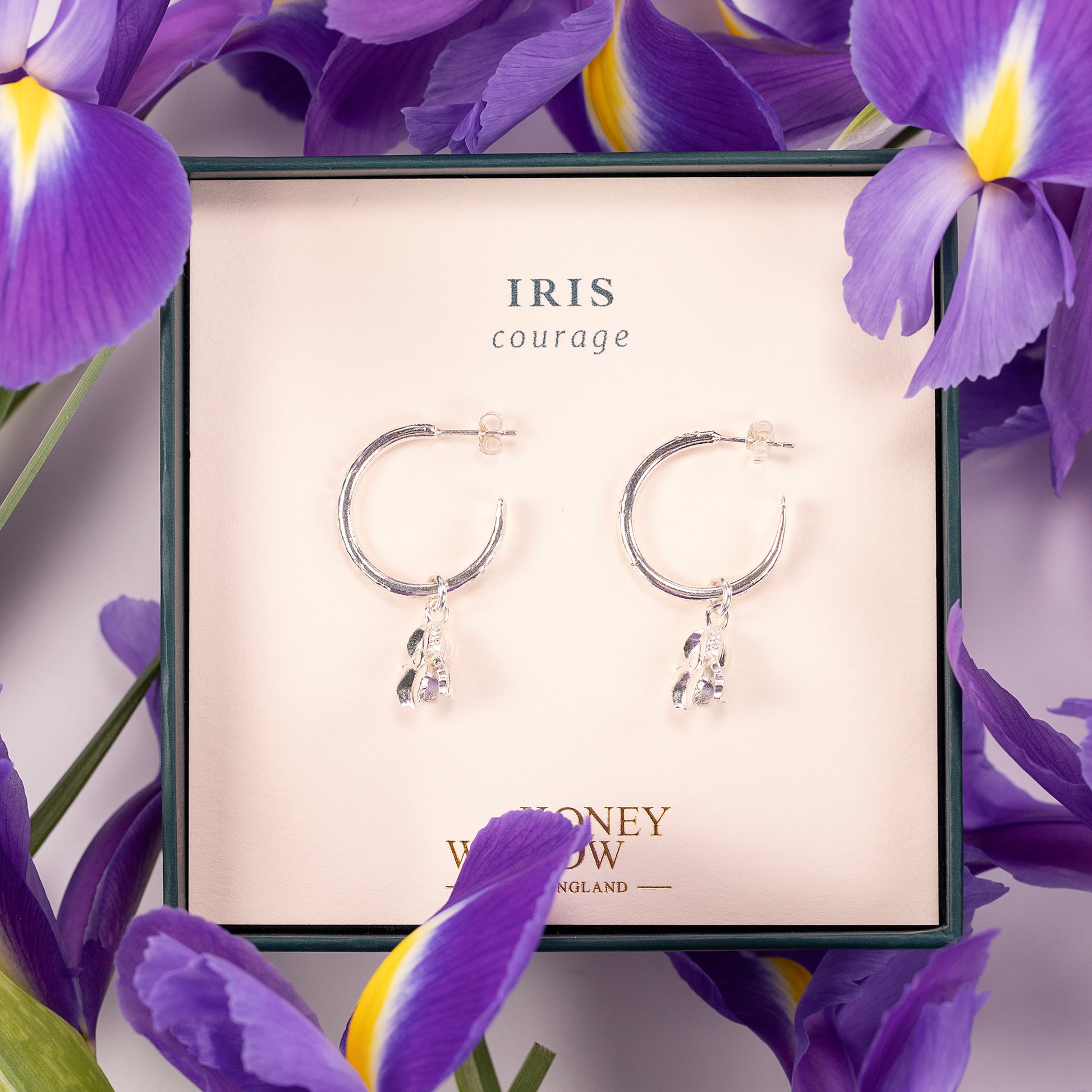 Iris Flower Hoop Earrings - Iris - Silver - 2cm