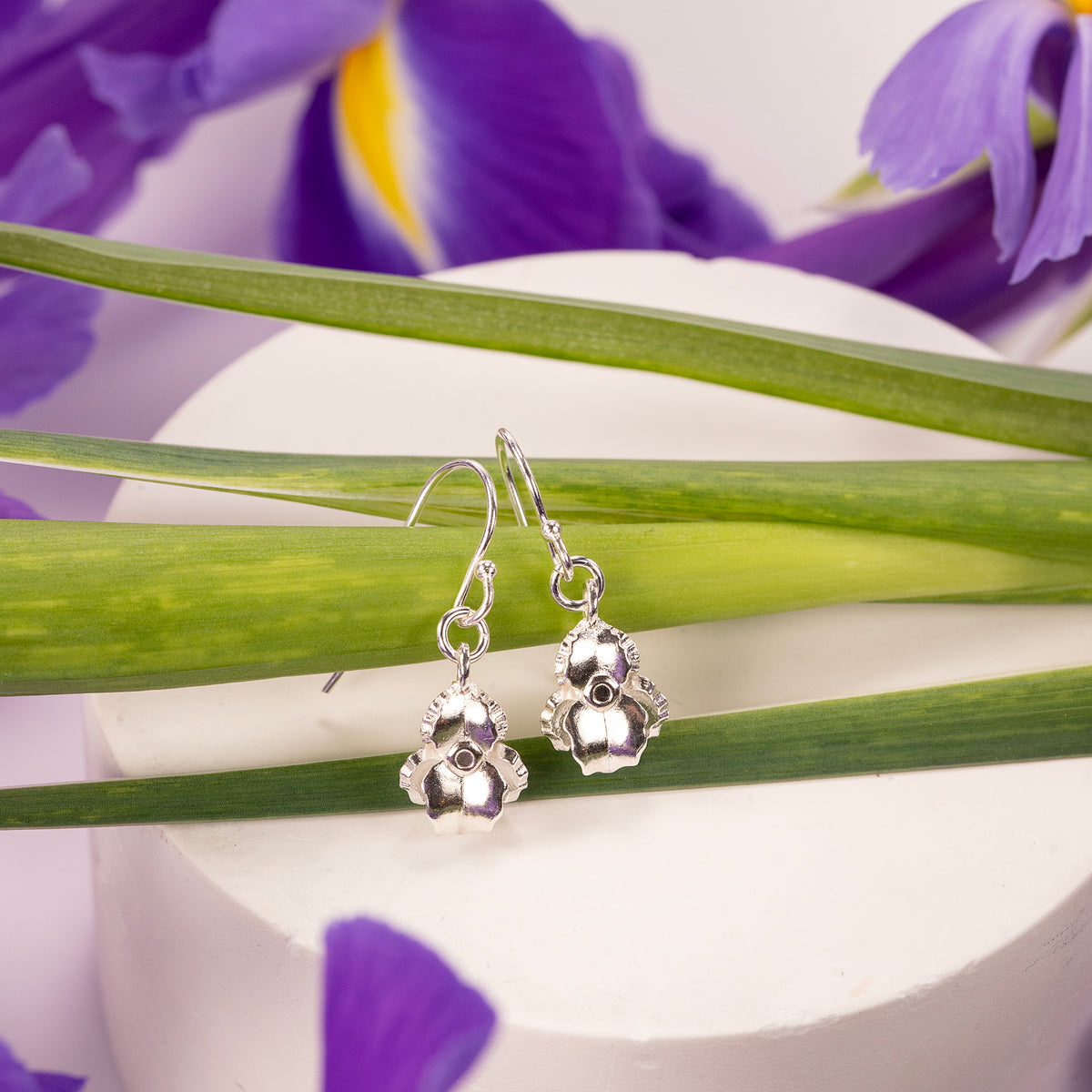 February Birth Flower Earrings - Iris - Silver