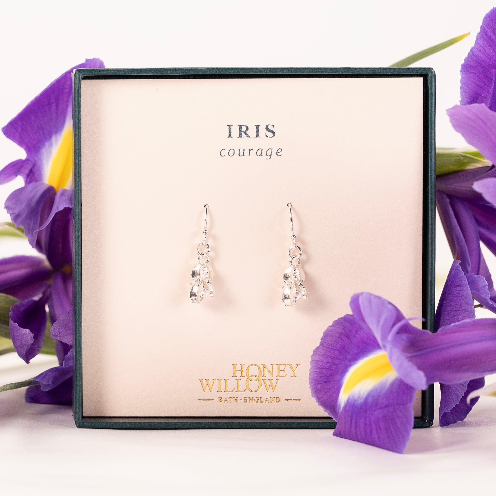 Iris Flower Earrings - Courage - Silver