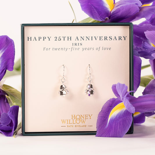 25th Anniversary Gift - Iris Flower Earrings - Silver