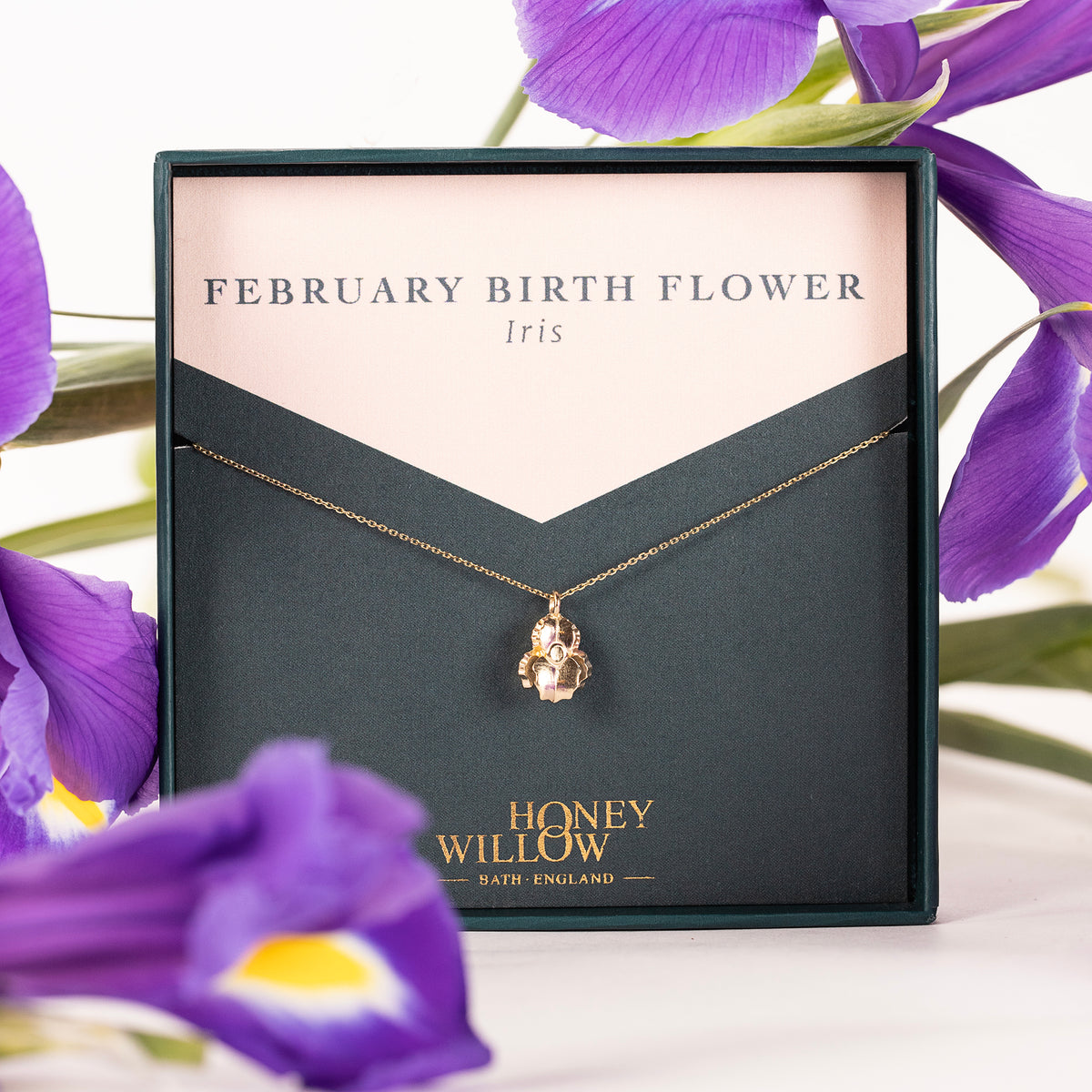 February Birth Flower Necklace - Iris - 9ct Gold