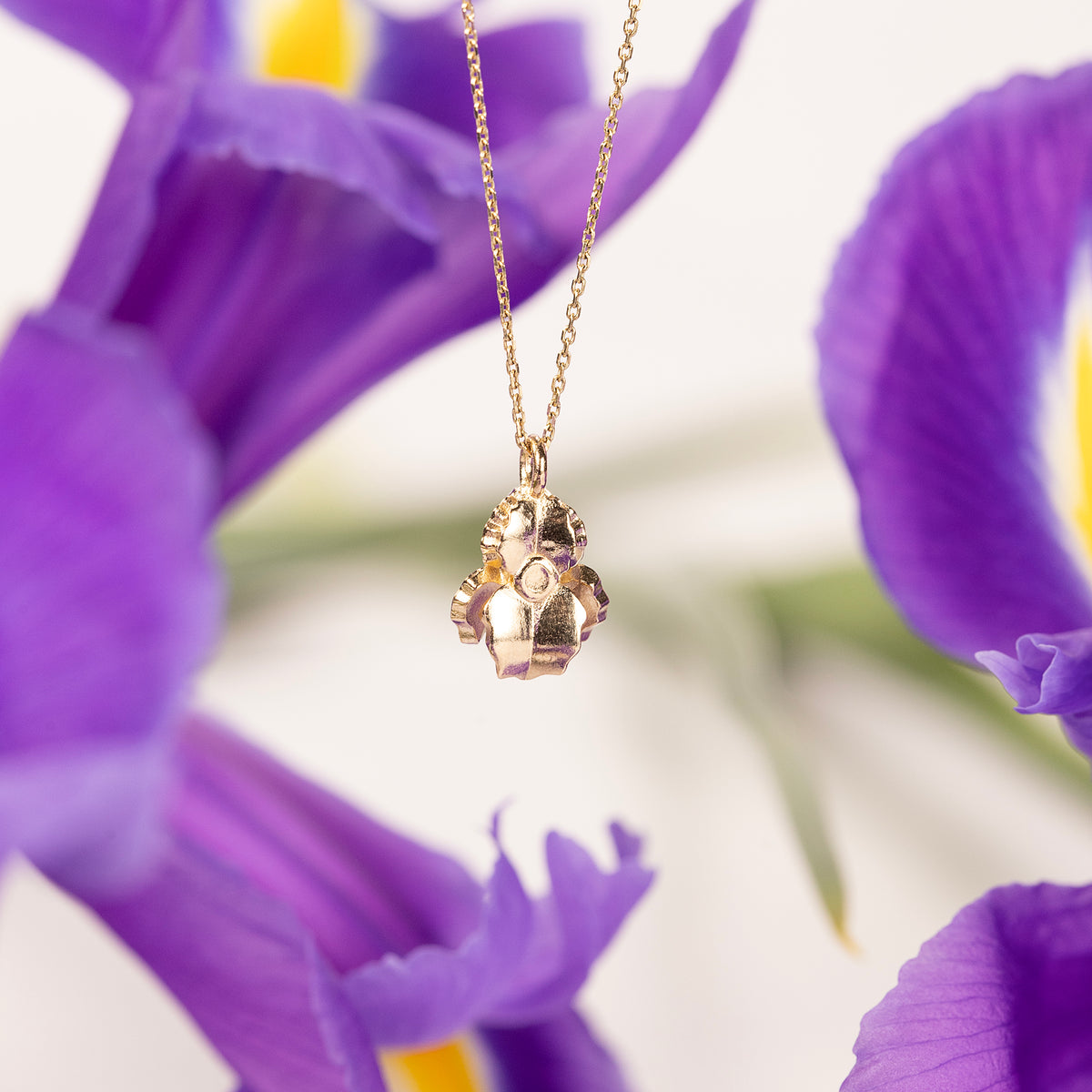 25 Year Work Anniversary Gift - Iris Flower Necklace - 9ct Gold