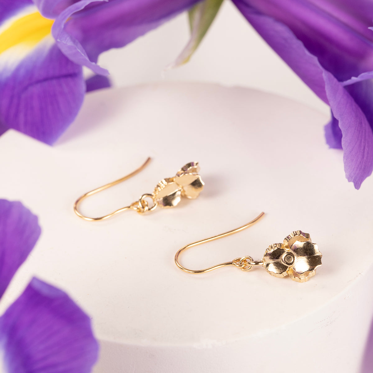 February Birth Flower Earrings - Iris - 9kt Gold