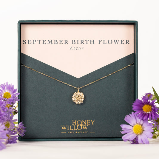 September Birth Flower Necklace - Aster - 9kt Gold