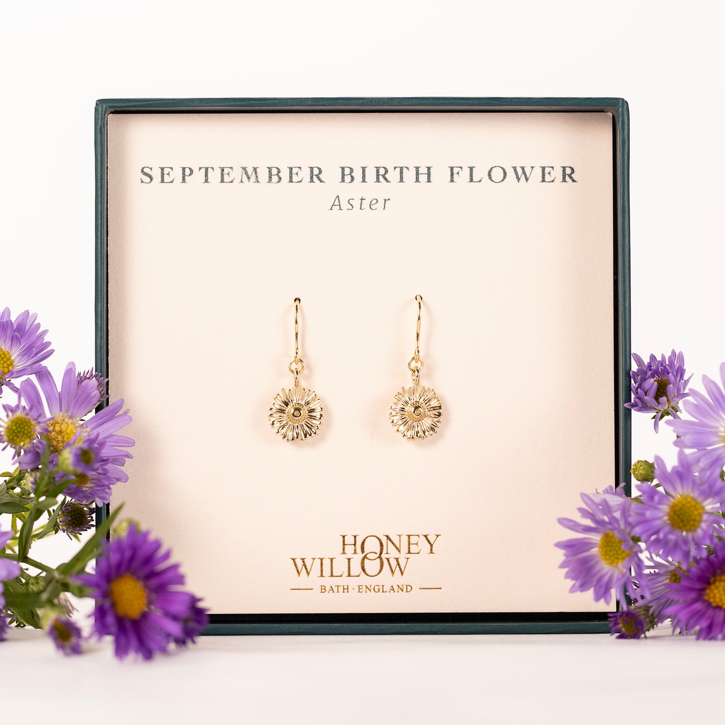 September Birth Flower Earrings - Aster - 9kt Gold