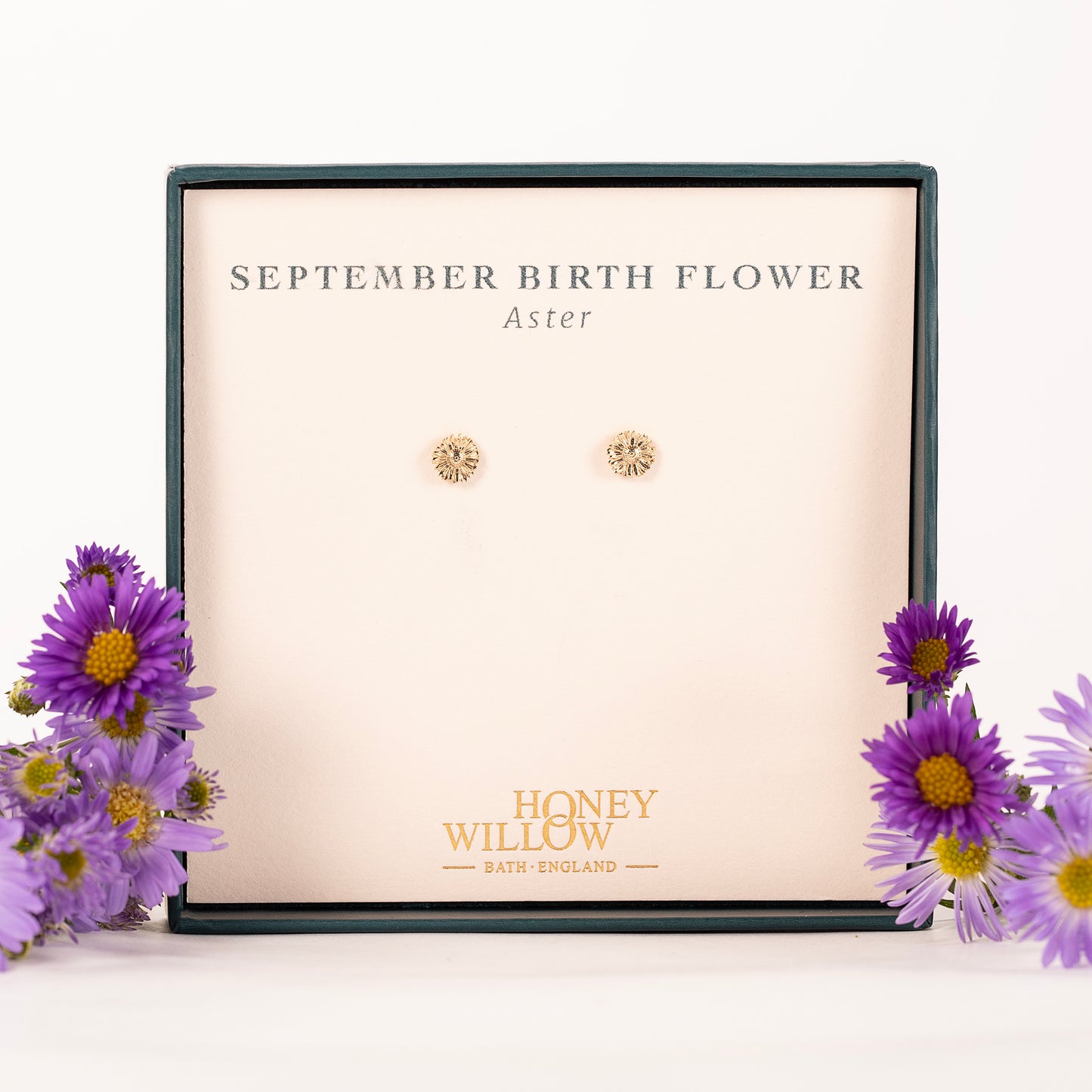September Birth Flower Stud Earrings - Aster - 9kt Gold